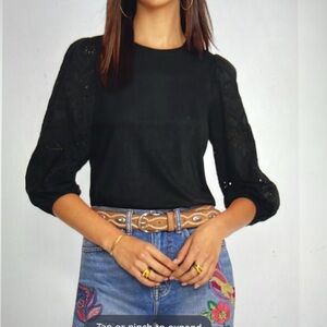 Johnny Was Eyelet sleeves tee